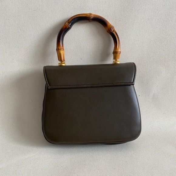 Vintage Meyers Purse Accordian Brown Bamboo Handle Tiki Mid Century Handbag - Picture 3 of 14